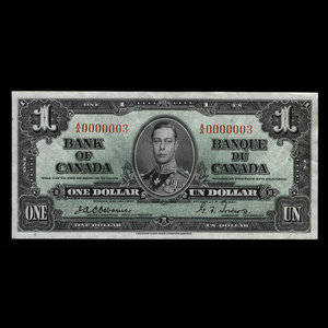 Canada, Banque du Canada, 1 dollar : 2 janvier 1937