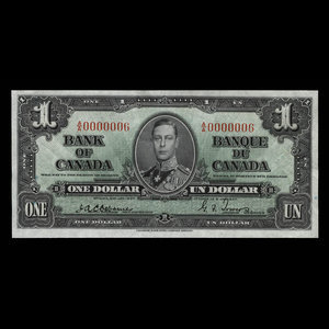 Canada, Banque du Canada, 1 dollar : 2 janvier 1937