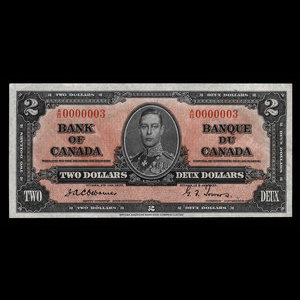 Canada, Banque du Canada, 2 dollars : 2 janvier 1937