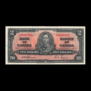 Canada, Banque du Canada, 2 dollars : 2 janvier 1937