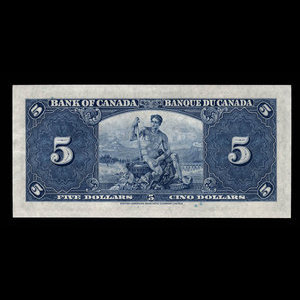 Canada, Banque du Canada, 5 dollars : 2 janvier 1937