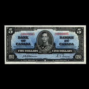 Canada, Banque du Canada, 5 dollars : 2 janvier 1937