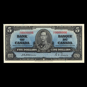 Canada, Banque du Canada, 5 dollars : 2 janvier 1937