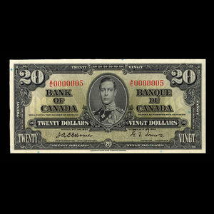 Canada, Banque du Canada, 20 dollars : 2 janvier 1937