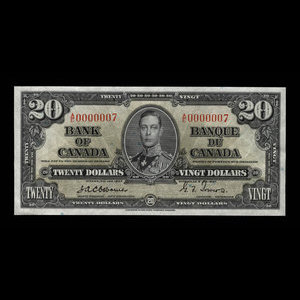 Canada, Banque du Canada, 20 dollars : 2 janvier 1937