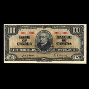 Canada, Banque du Canada, 100 dollars : 2 janvier 1937