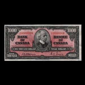 Canada, Banque du Canada, 1,000 dollars : 2 janvier 1937