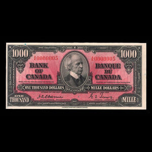 Canada, Banque du Canada, 1,000 dollars : 2 janvier 1937