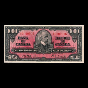 Canada, Banque du Canada, 1,000 dollars : 2 janvier 1937