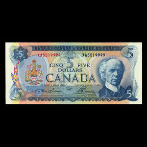 Canada, Banque du Canada, 5 dollars : 1972