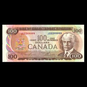 Canada, Banque du Canada, 100 dollars : 1975