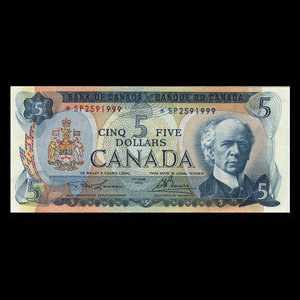 Canada, Banque du Canada, 5 dollars : 1972