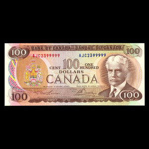 Canada, Banque du Canada, 100 dollars : 1975