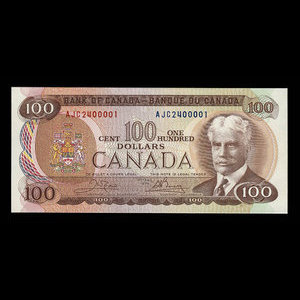 Canada, Banque du Canada, 100 dollars : 1975