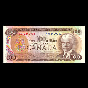 Canada, Banque du Canada, 100 dollars : 1975