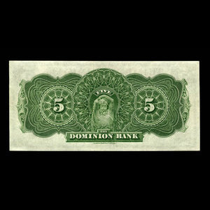 Canada, Dominion Bank, 5 dollars : 3 juillet 1905