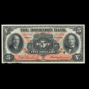 Canada, Dominion Bank, 5 dollars : 1 février 1931