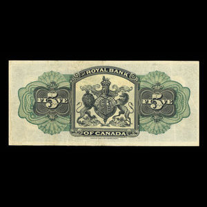 Canada, Banque Royale du Canada, 5 dollars : 2 janvier 1909