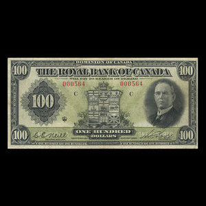 Canada, Banque Royale du Canada, 100 dollars : 3 janvier 1927