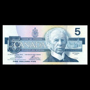 Canada, Banque du Canada, 5 dollars : 1986