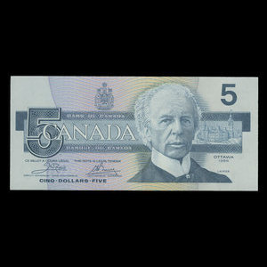 Canada, Banque du Canada, 5 dollars : 1986