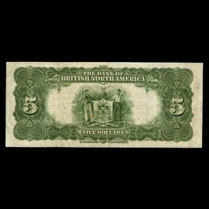 Canada, Bank of British North America, 5 dollars : 3 juillet 1911