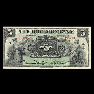 Canada, Dominion Bank, 5 dollars : 2 janvier 1925