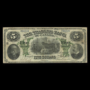 Canada, Traders Bank of Canada, 5 dollars : 2 juillet 1897