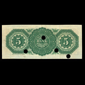 Canada, Exchange Bank of Yarmouth, 5 dollars : 1 juillet 1890