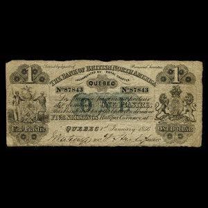 Canada, Bank of British North America, 1 dollar : 1 janvier 1856