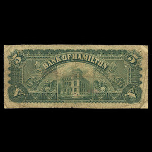 Canada, Bank of Hamilton, 5 dollars : 1 juin 1892