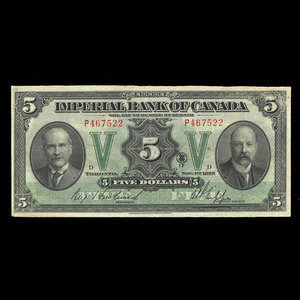 Canada, Imperial Bank of Canada, 5 dollars : 1 novembre 1923