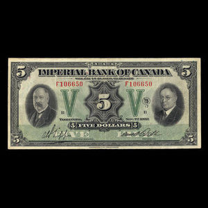 Canada, Imperial Bank of Canada, 5 dollars : 1 novembre 1933