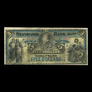 Canada, Standard Bank of Canada, 5 dollars : 1 mai 1891