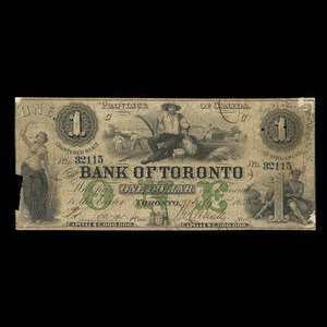 Canada, Bank of Toronto (The), 1 dollar : 2 juillet 1859