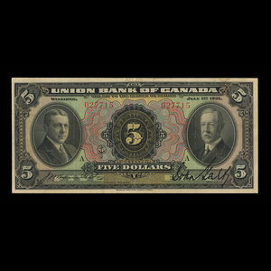 Canada, Union Bank of Canada (The), 5 dollars : 1 juillet 1921