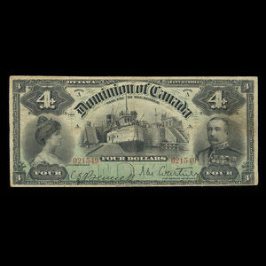 Canada, Dominion du Canada, 4 dollars : 2 janvier 1902