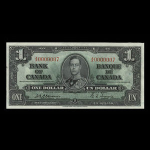 Canada, Banque du Canada, 1 dollar : 2 janvier 1937