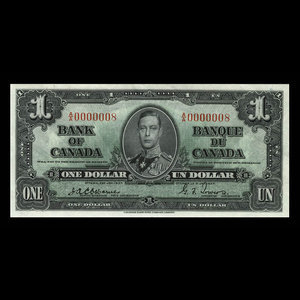 Canada, Banque du Canada, 1 dollar : 2 janvier 1937