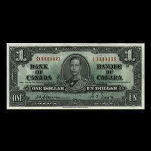 Canada, Banque du Canada, 1 dollar : 2 janvier 1937