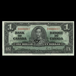 Canada, Banque du Canada, 1 dollar : 2 janvier 1937