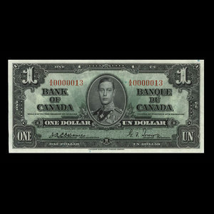 Canada, Banque du Canada, 1 dollar : 2 janvier 1937