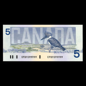 Canada, Banque du Canada, 5 dollars : 1986