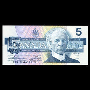 Canada, Banque du Canada, 5 dollars : 1986