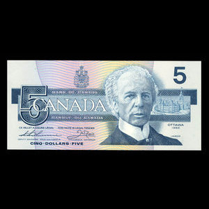 Canada, Banque du Canada, 5 dollars : 1986