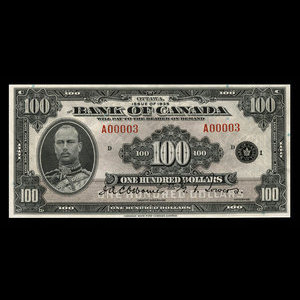 Canada, Banque du Canada, 100 dollars : 1935