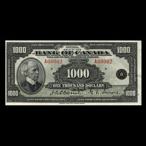 Canada, Banque du Canada, 1,000 dollars : 1935