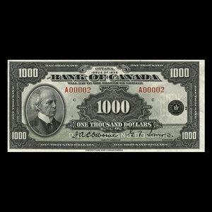 Canada, Banque du Canada, 1,000 dollars : 1935