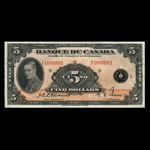 Canada, Banque du Canada, 5 dollars : 1935