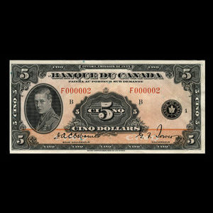 Canada, Banque du Canada, 5 dollars : 1935